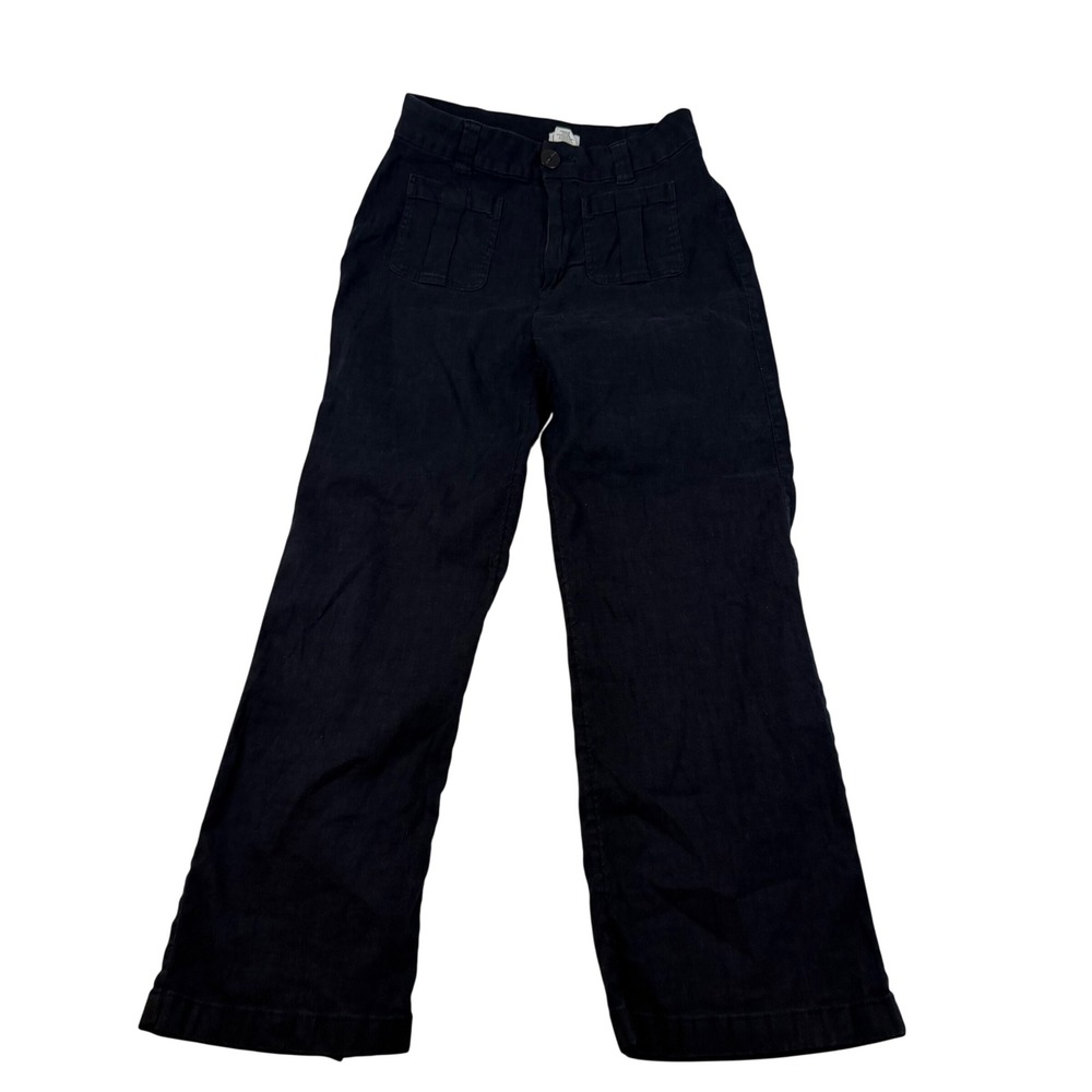Nicole Miller New York Navy Blue Linen Blend Wide Leg High Rise Pants Size 10